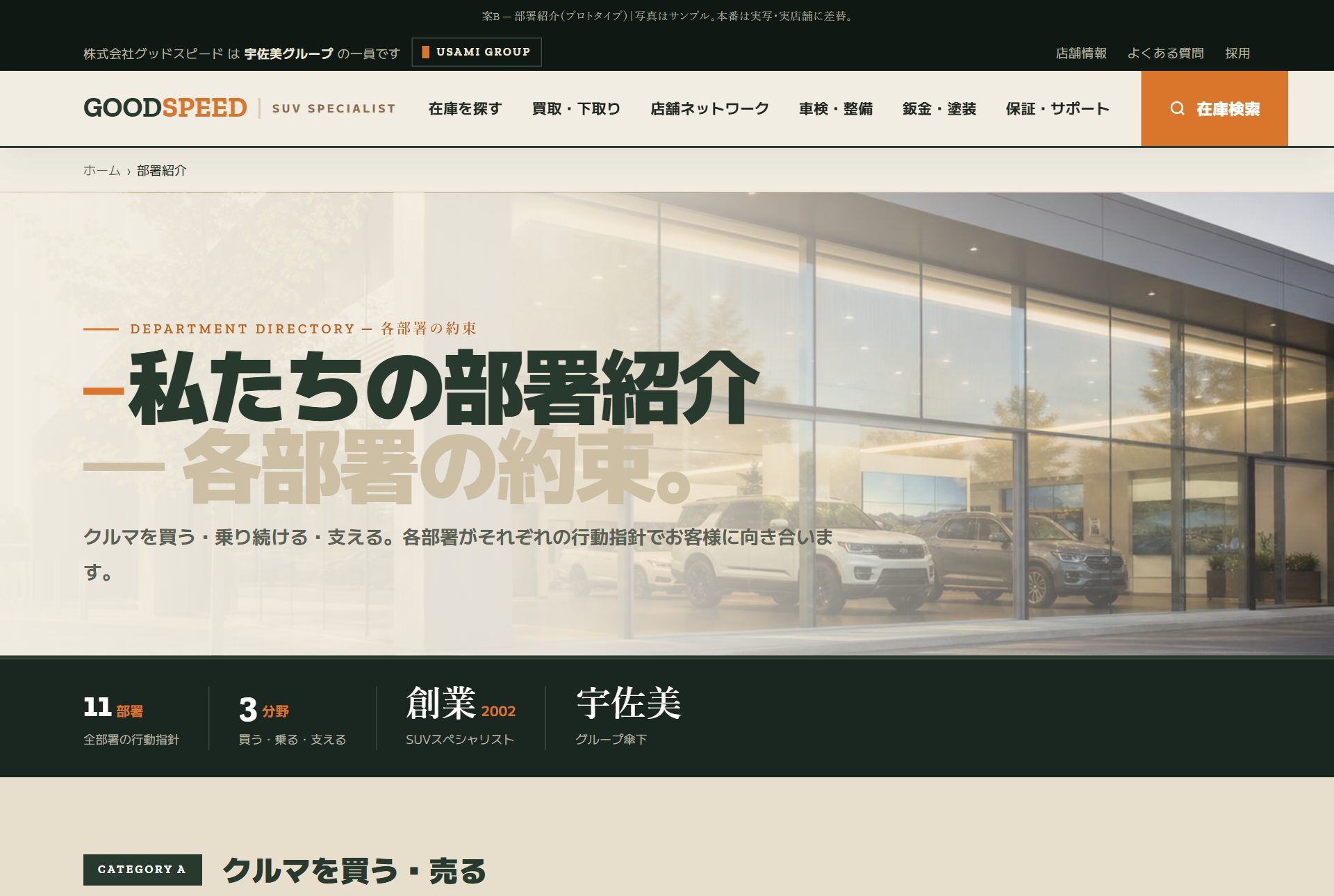 部署紹介案Bのページ見本